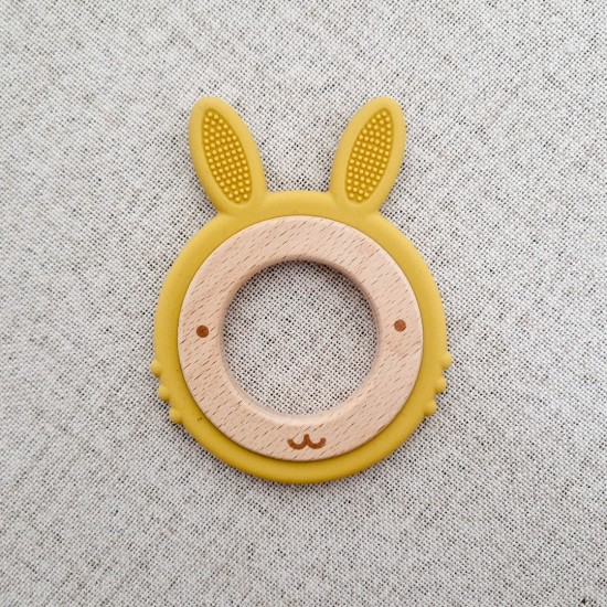 Bijtring konijn | Siliconen / Hout | Okergeel