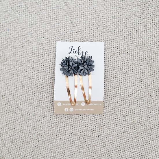 Haarspeldsetje van 2 | Groot | Bloemetje antraciet