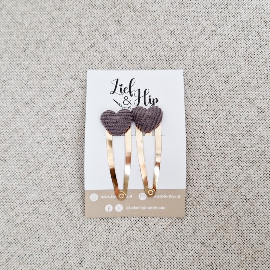 Haarspeldsetje van 2 | Groot | Hartje grijs