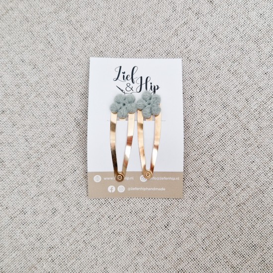 Haarspeldsetje van 2 | Groot | Wolbloemetje mintgroen