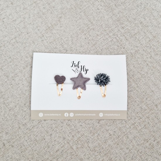 Haarspeldsetje van 3 | Middel | Antraciet