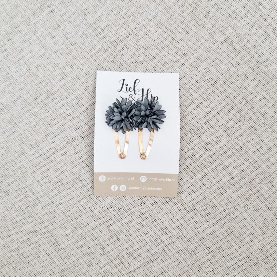 Haarspeldsetje van 2 | Middel | Bloemetje antraciet