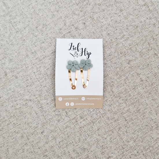 Haarspeldsetje van 2 | Middel | Wolbloemetje mintgroen
