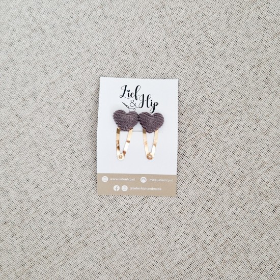 Haarspeldsetje van 2 | Middel | Hartje grijs