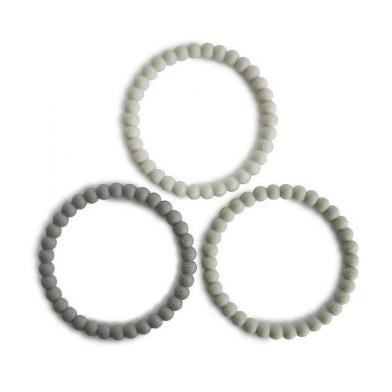 Mushie | Silicone bijtring armband | Green tea - Cool gray - Sea Salt