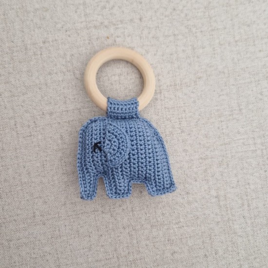 Gehaakte rammelaar | Olifant | Blauw