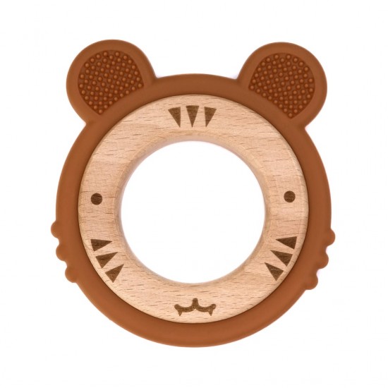 Siliconen bijtfiguur bijtring hout tijger bruin kaneel groothandel bpa vrij speenkoord